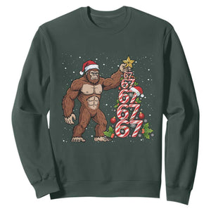 Bigfoot Christmas Tree 67 Sweatshirt Holiday Six Seven Meme Brainrot Gift TS12 Dark Forest Green Print Your Wear