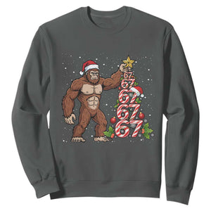 Bigfoot Christmas Tree 67 Sweatshirt Holiday Six Seven Meme Brainrot Gift TS12 Dark Heather Print Your Wear
