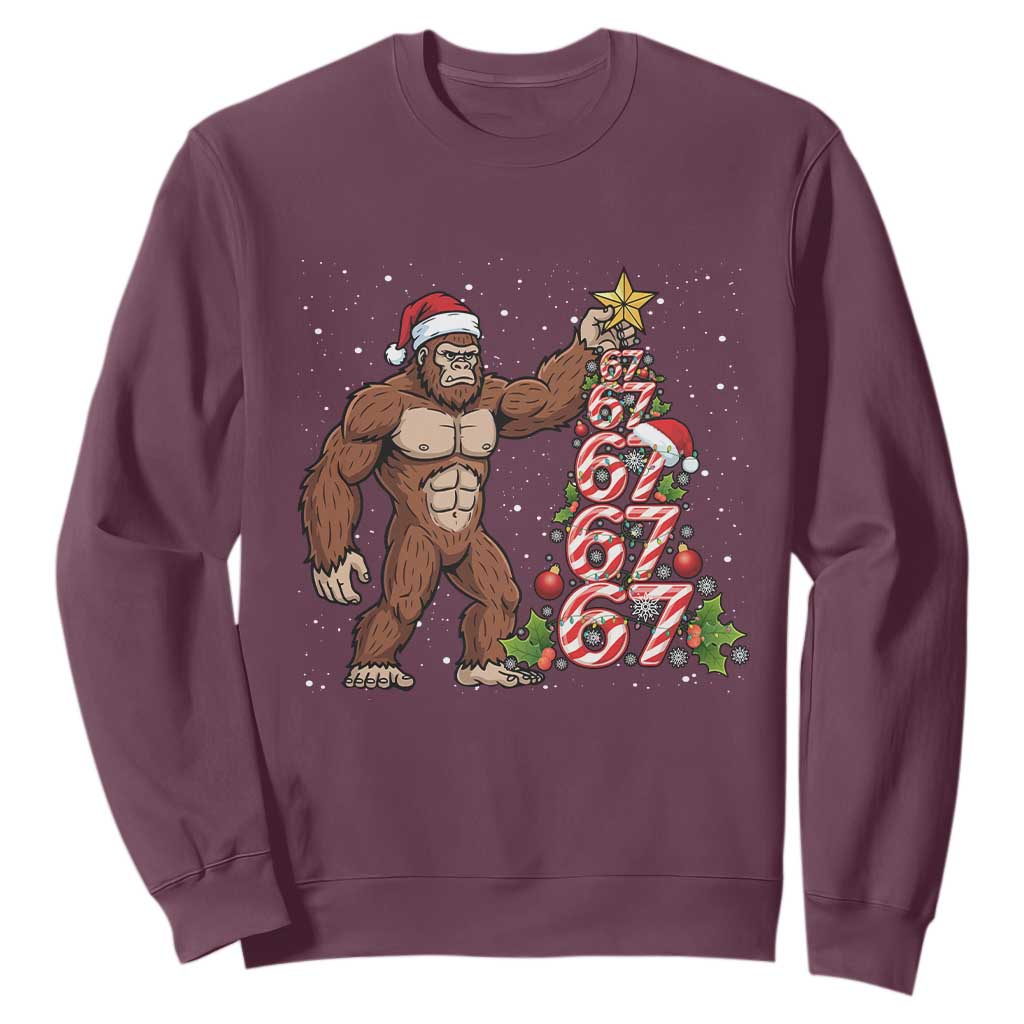 Bigfoot Christmas Tree 67 Sweatshirt Holiday Six Seven Meme Brainrot Gift TS12 Maroon Print Your Wear