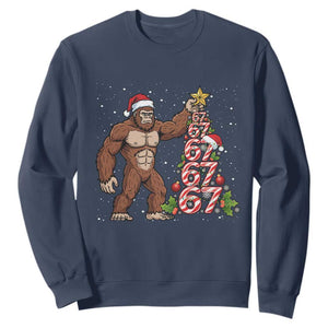 Bigfoot Christmas Tree 67 Sweatshirt Holiday Six Seven Meme Brainrot Gift TS12 Navy Print Your Wear