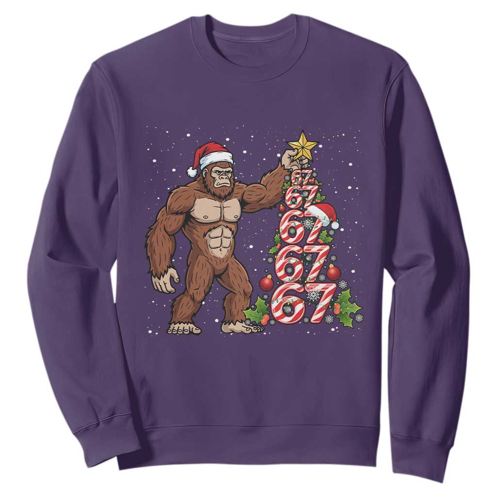Bigfoot Christmas Tree 67 Sweatshirt Holiday Six Seven Meme Brainrot Gift TS12 Purple Print Your Wear