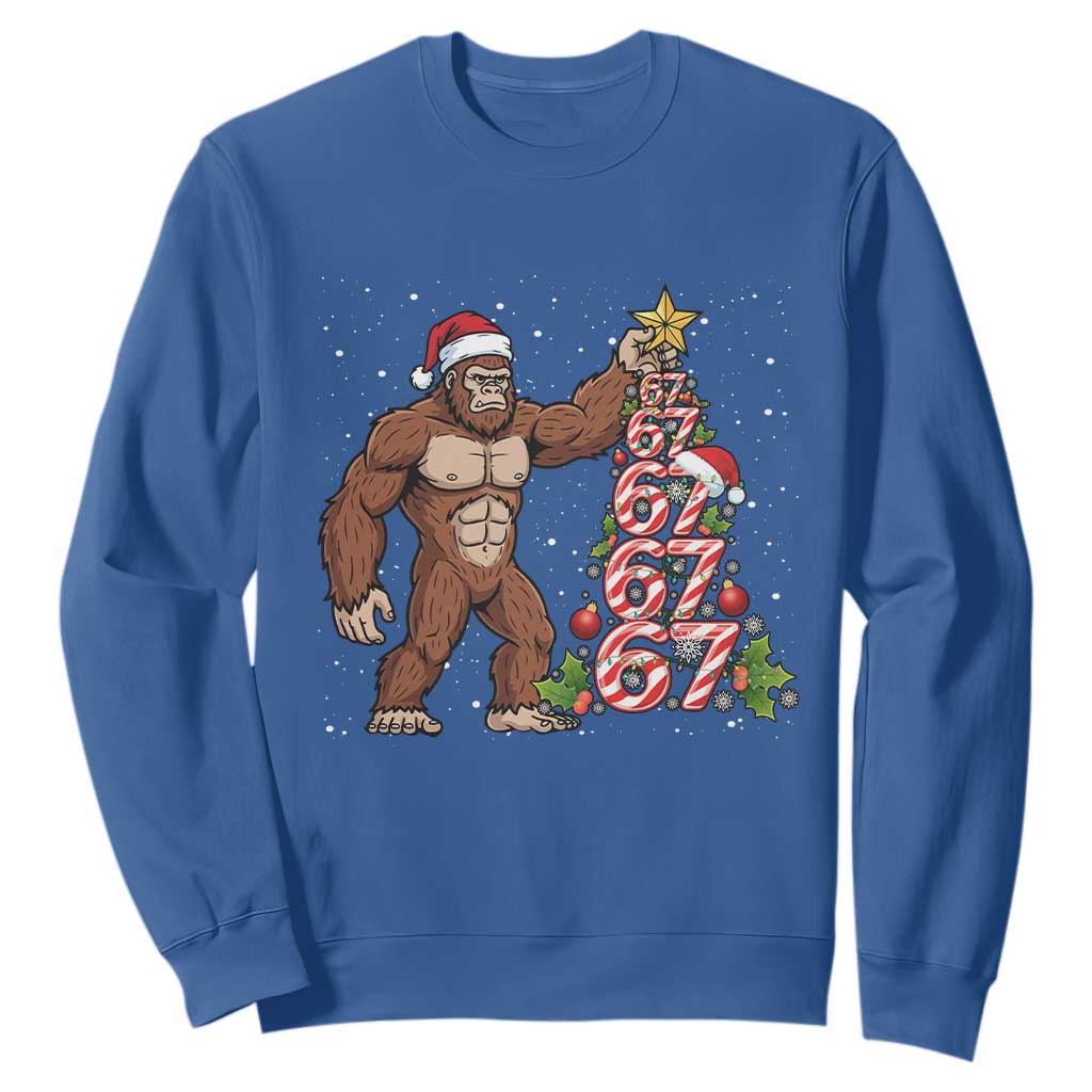 Bigfoot Christmas Tree 67 Sweatshirt Holiday Six Seven Meme Brainrot Gift TS12 Royal Blue Print Your Wear