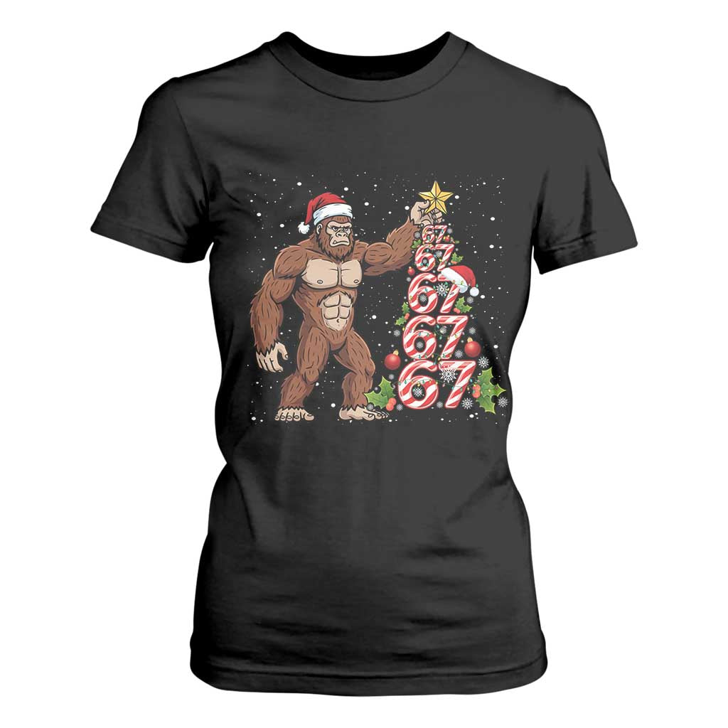 Bigfoot Christmas Tree 67 T Shirt For Women Holiday Six Seven Meme Brainrot Gift TS12 Black Print Your Wear