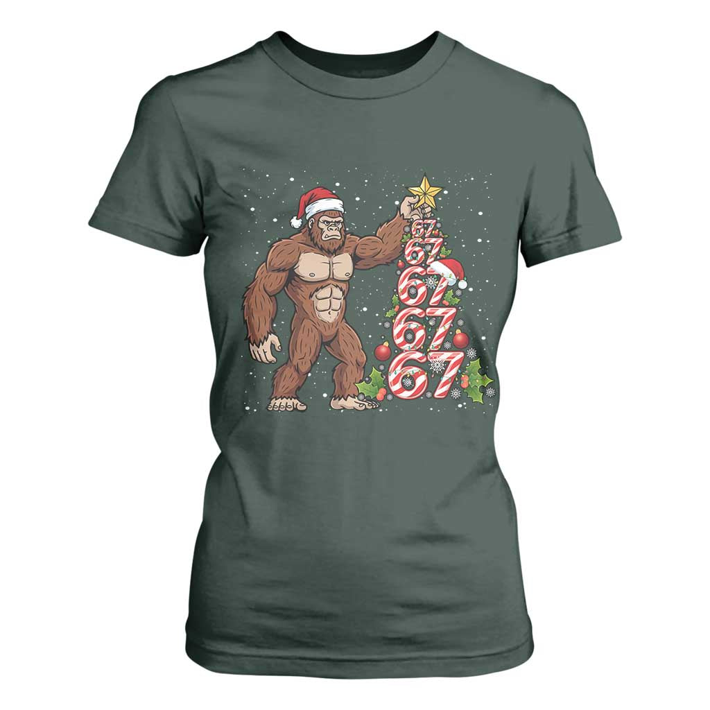 Bigfoot Christmas Tree 67 T Shirt For Women Holiday Six Seven Meme Brainrot Gift TS12 Dark Forest Green Print Your Wear