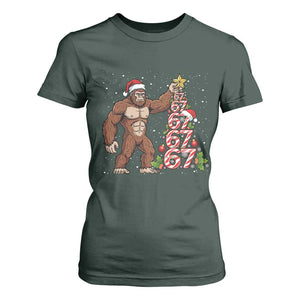 Bigfoot Christmas Tree 67 T Shirt For Women Holiday Six Seven Meme Brainrot Gift TS12 Dark Forest Green Print Your Wear