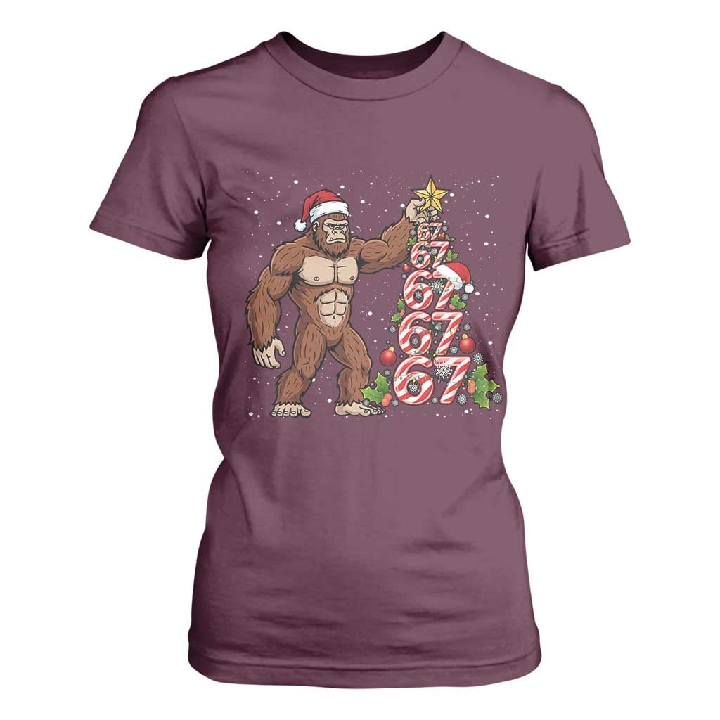 Bigfoot Christmas Tree 67 T Shirt For Women Holiday Six Seven Meme Brainrot Gift TS12 Maroon Print Your Wear