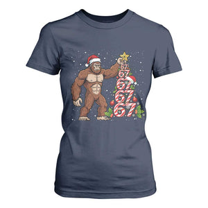 Bigfoot Christmas Tree 67 T Shirt For Women Holiday Six Seven Meme Brainrot Gift TS12 Navy Print Your Wear