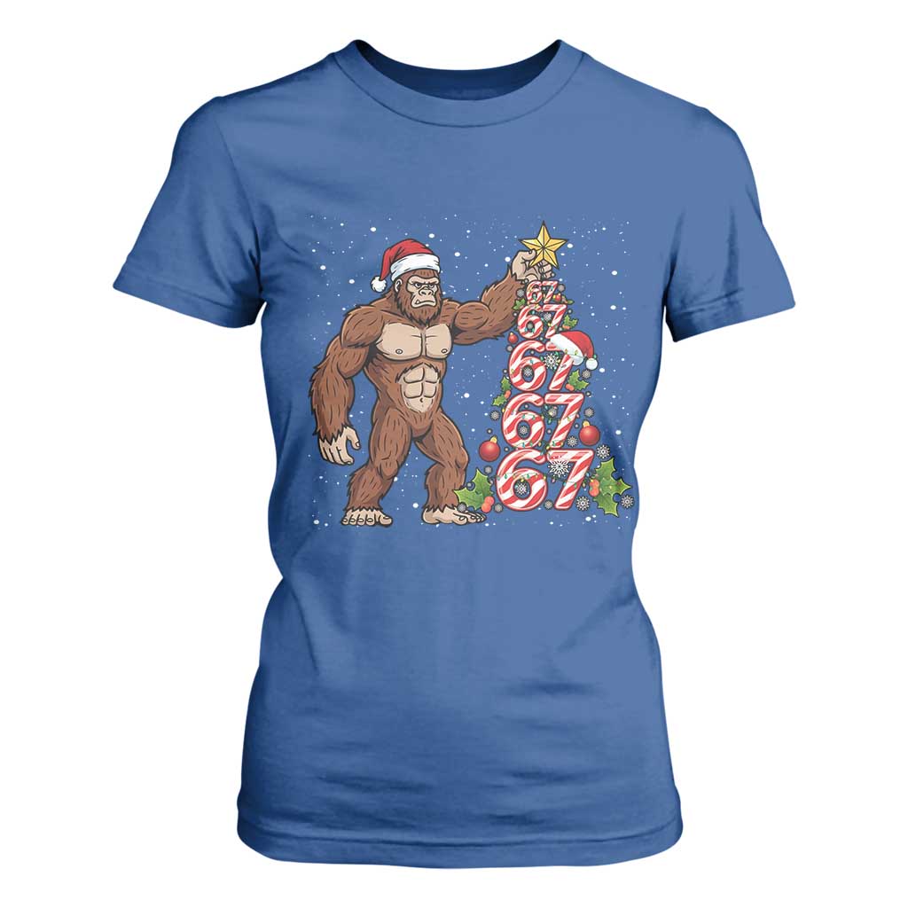 Bigfoot Christmas Tree 67 T Shirt For Women Holiday Six Seven Meme Brainrot Gift TS12 Royal Blue Print Your Wear