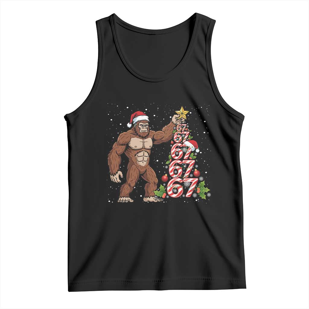 Bigfoot Christmas Tree 67 Tank Top Holiday Six Seven Meme Brainrot Gift TS12 Black Print Your Wear