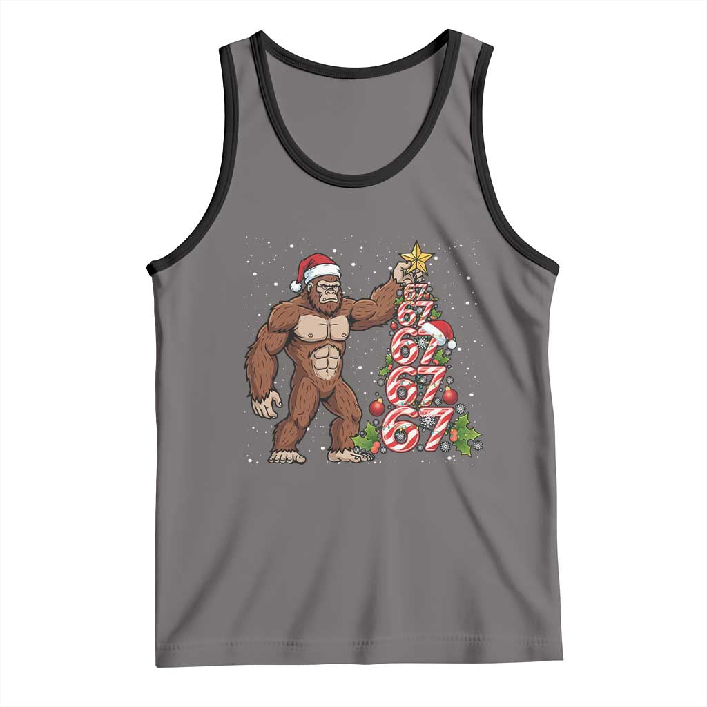 Bigfoot Christmas Tree 67 Tank Top Holiday Six Seven Meme Brainrot Gift TS12 Deep Heather Black Print Your Wear