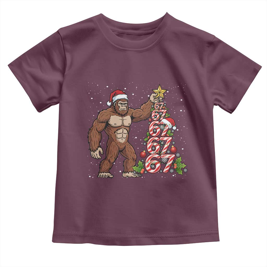 Bigfoot Christmas Tree 67 Toddler T Shirt Holiday Six Seven Meme Brainrot Gift TS12 Maroon Print Your Wear