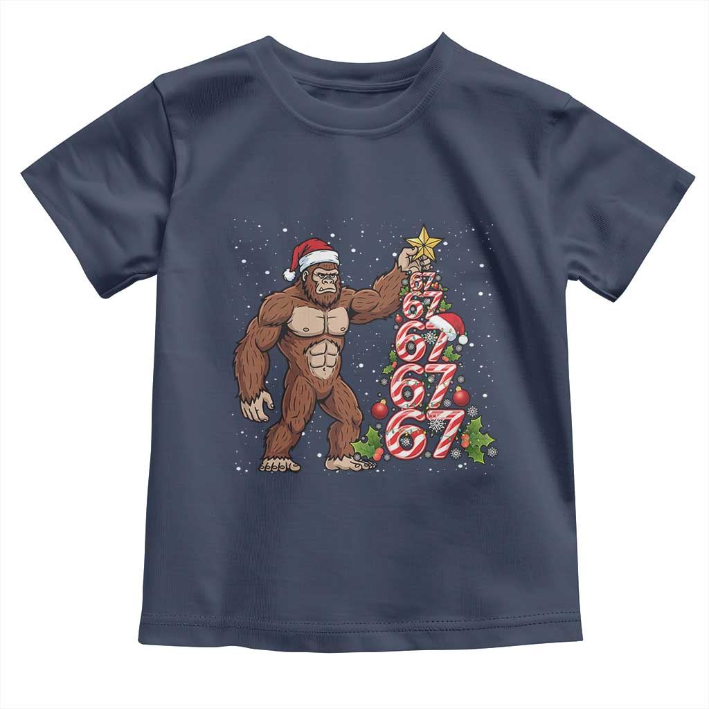 Bigfoot Christmas Tree 67 Toddler T Shirt Holiday Six Seven Meme Brainrot Gift TS12 Navy Print Your Wear