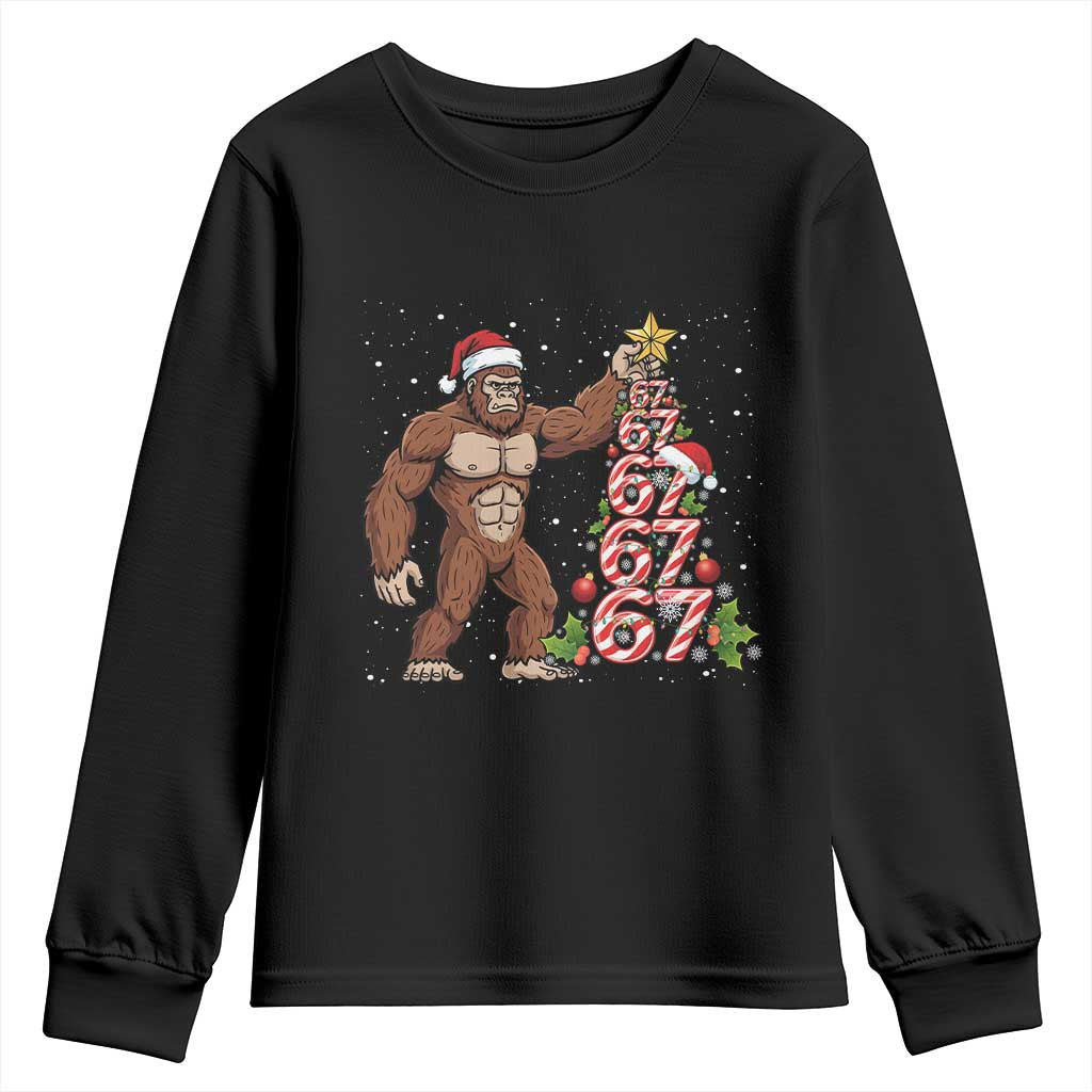 Bigfoot Christmas Tree 67 Youth Sweatshirt Holiday Six Seven Meme Brainrot Gift TS12 Black Print Your Wear