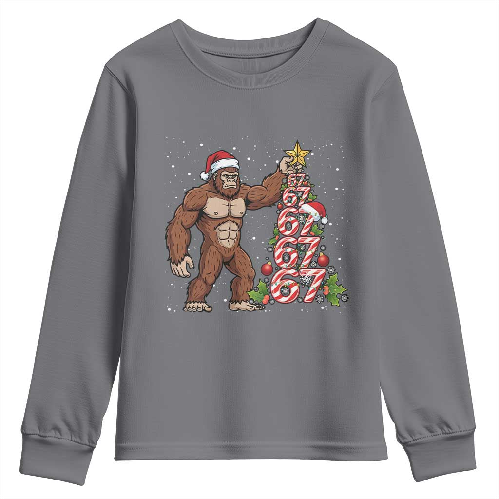 Bigfoot Christmas Tree 67 Youth Sweatshirt Holiday Six Seven Meme Brainrot Gift TS12 Charcoal Print Your Wear