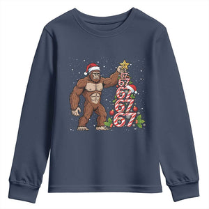 Bigfoot Christmas Tree 67 Youth Sweatshirt Holiday Six Seven Meme Brainrot Gift TS12 Navy Print Your Wear