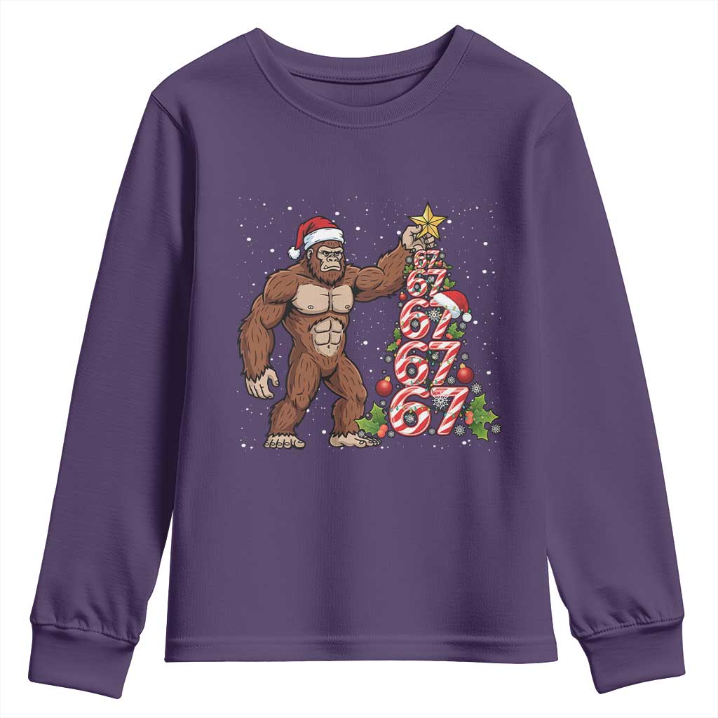 Bigfoot Christmas Tree 67 Youth Sweatshirt Holiday Six Seven Meme Brainrot Gift TS12 Purple Print Your Wear