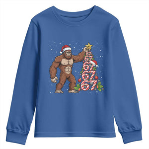 Bigfoot Christmas Tree 67 Youth Sweatshirt Holiday Six Seven Meme Brainrot Gift TS12 Royal Blue Print Your Wear