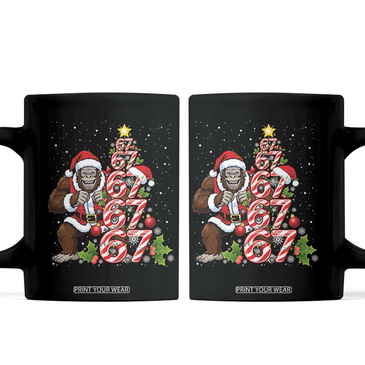 Trending Six Seven Meme Bigfoot Christmas Tree Coffee Mug Holiday Gift TS12 Black Print Your Wear
