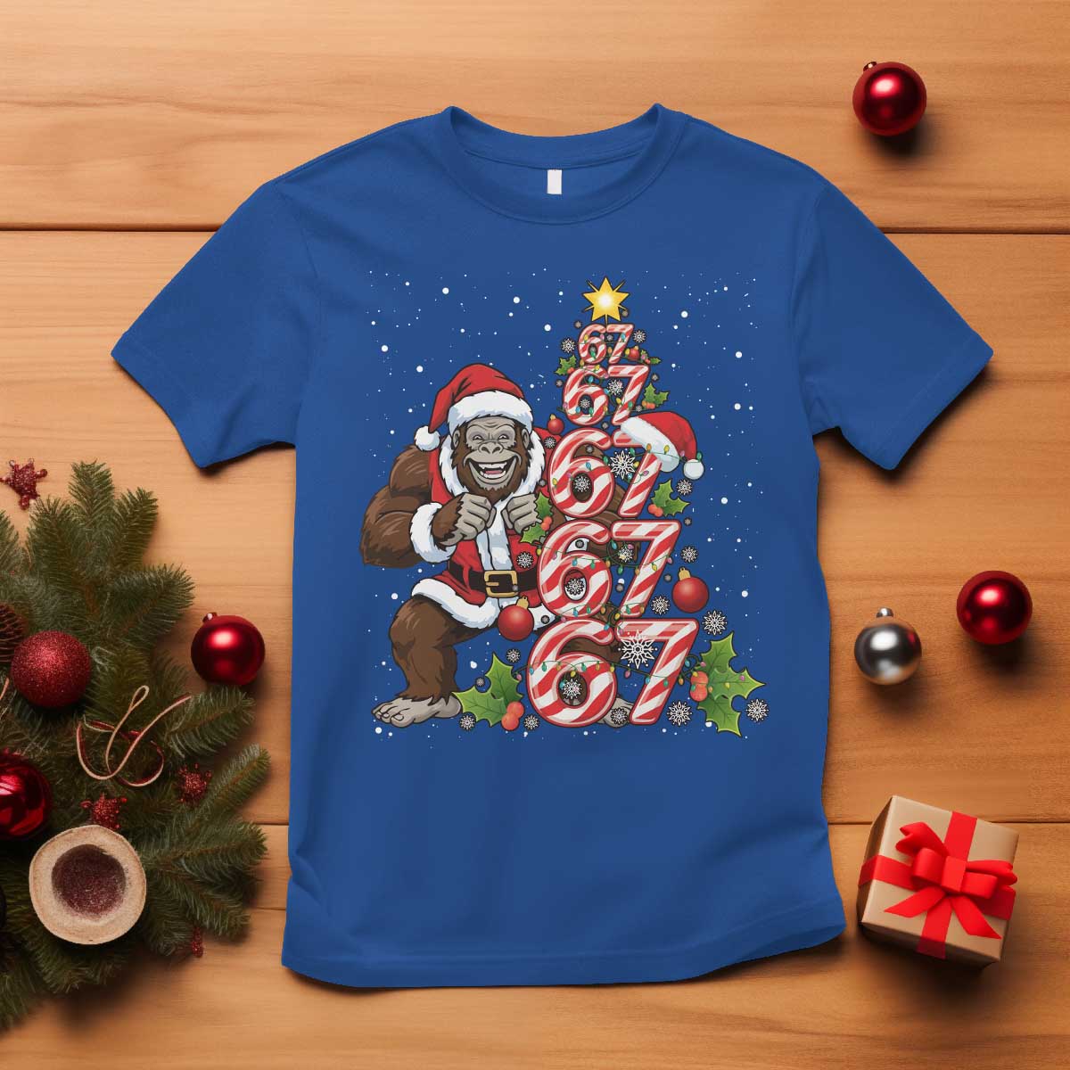 Trending Six Seven Meme Bigfoot Christmas Tree T Shirt Holiday Gift TS12 Royal Blue Print Your Wear