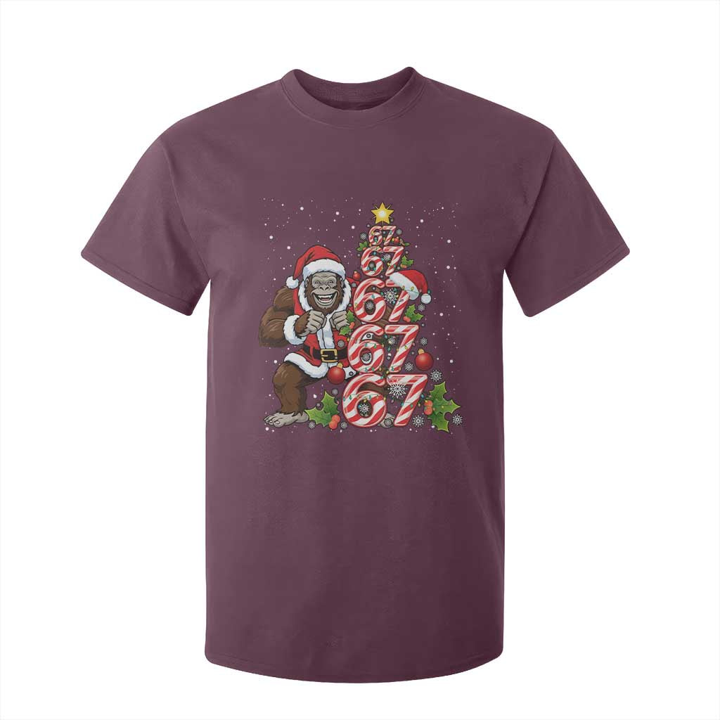 Trending Six Seven Meme Bigfoot Christmas Tree T Shirt For Kid Holiday Gift TS12 Maroon Print Your Wear
