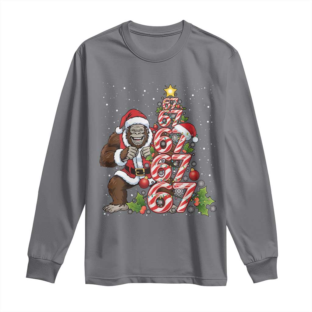 Trending Six Seven Meme Bigfoot Christmas Tree Long Sleeve Shirt Holiday Gift TS12 Charcoal Print Your Wear