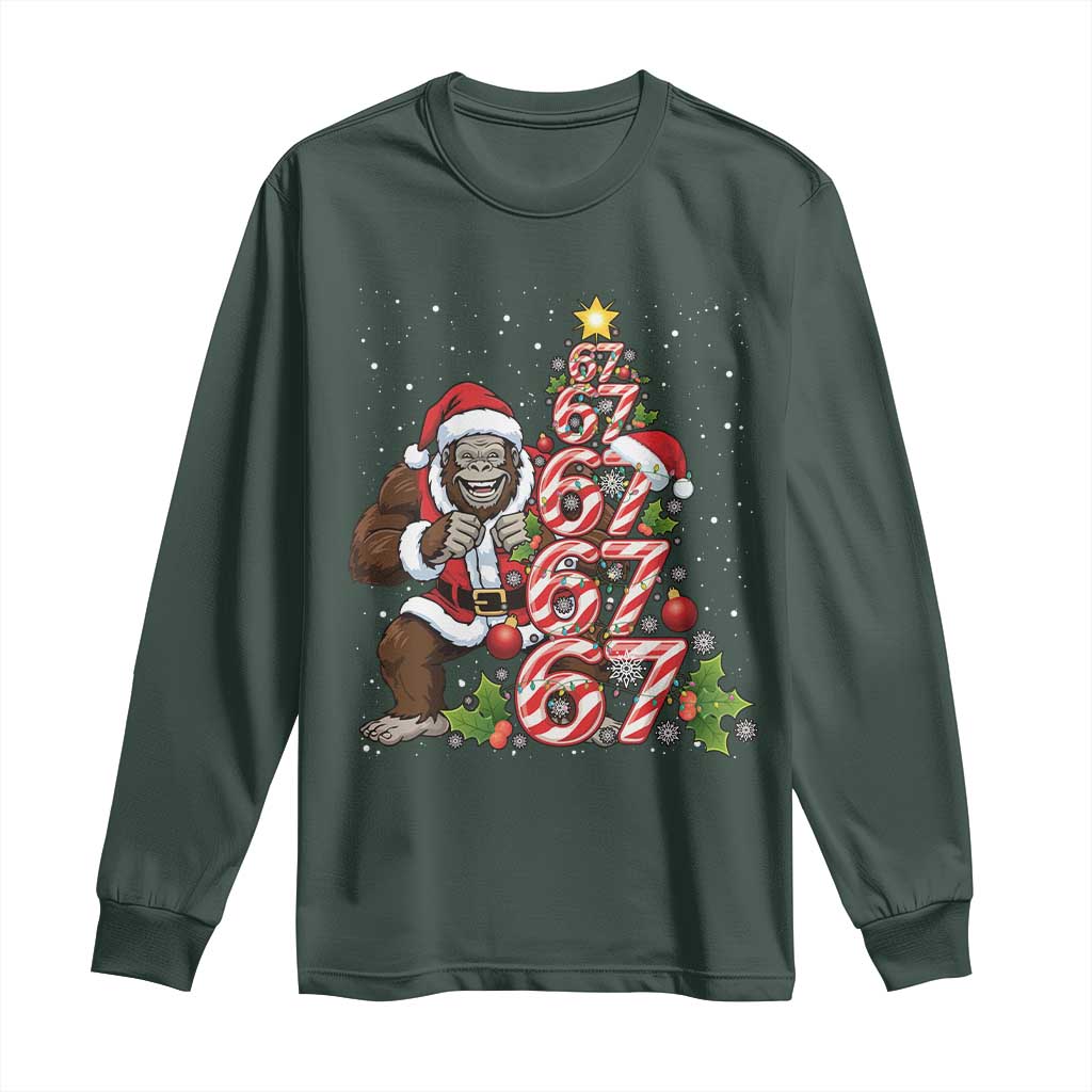 Trending Six Seven Meme Bigfoot Christmas Tree Long Sleeve Shirt Holiday Gift TS12 Dark Forest Green Print Your Wear
