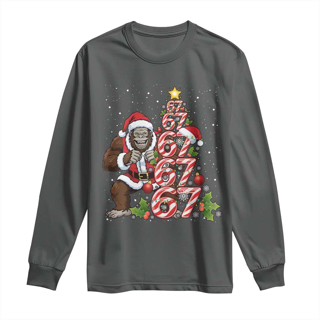 Trending Six Seven Meme Bigfoot Christmas Tree Long Sleeve Shirt Holiday Gift TS12 Dark Heather Print Your Wear