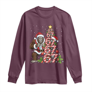 Trending Six Seven Meme Bigfoot Christmas Tree Long Sleeve Shirt Holiday Gift TS12 Maroon Print Your Wear