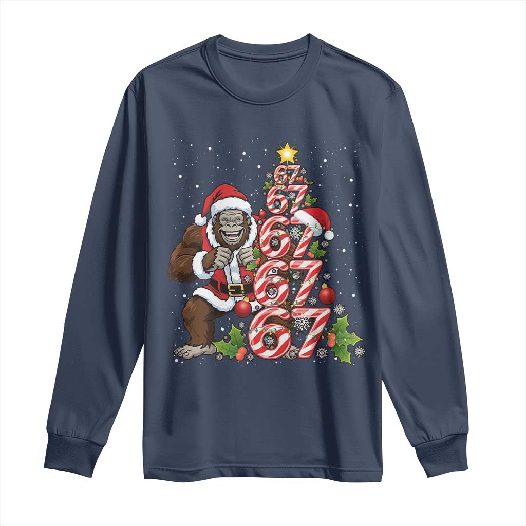 Trending Six Seven Meme Bigfoot Christmas Tree Long Sleeve Shirt Holiday Gift TS12 Navy Print Your Wear