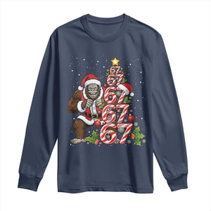 Trending Six Seven Meme Bigfoot Christmas Tree Long Sleeve Shirt Holiday Gift TS12 Navy Print Your Wear
