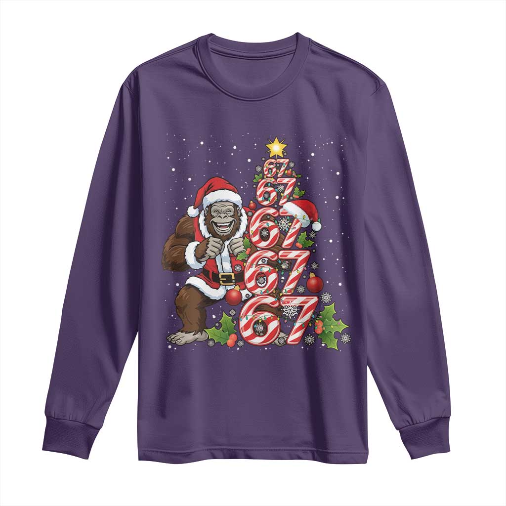 Trending Six Seven Meme Bigfoot Christmas Tree Long Sleeve Shirt Holiday Gift TS12 Purple Print Your Wear