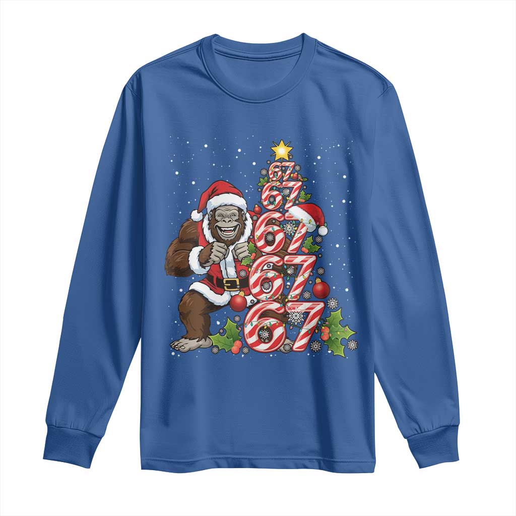 Trending Six Seven Meme Bigfoot Christmas Tree Long Sleeve Shirt Holiday Gift TS12 Royal Blue Print Your Wear