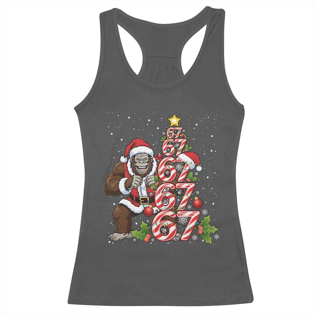 Trending Six Seven Meme Bigfoot Christmas Tree Racerback Tank Top Holiday Gift TS12 Dark Heather Print Your Wear