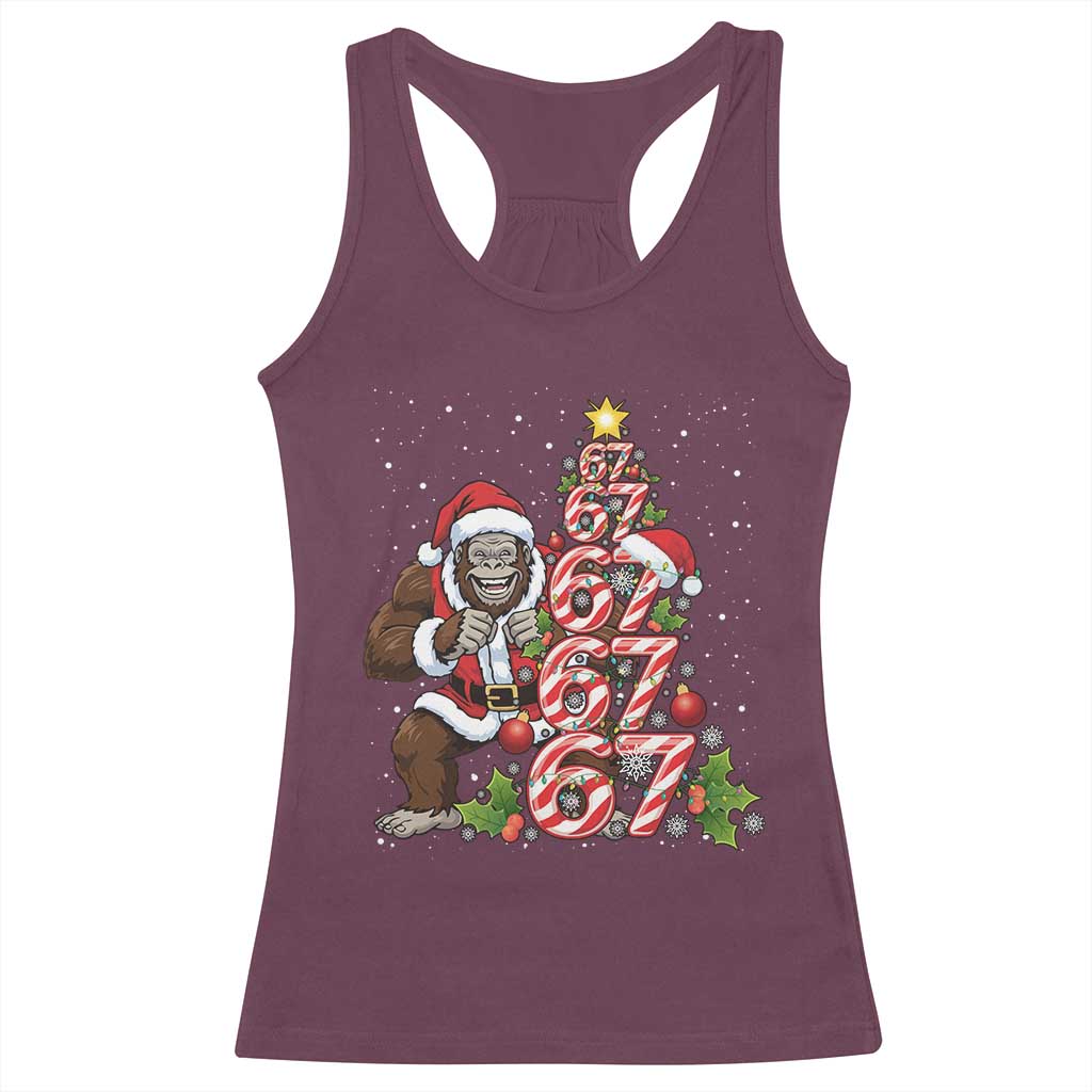 Trending Six Seven Meme Bigfoot Christmas Tree Racerback Tank Top Holiday Gift TS12 Maroon Print Your Wear