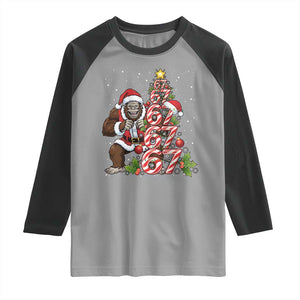 Trending Six Seven Meme Bigfoot Christmas Tree Raglan Shirt Holiday Gift TS12 Sport Gray Black Print Your Wear