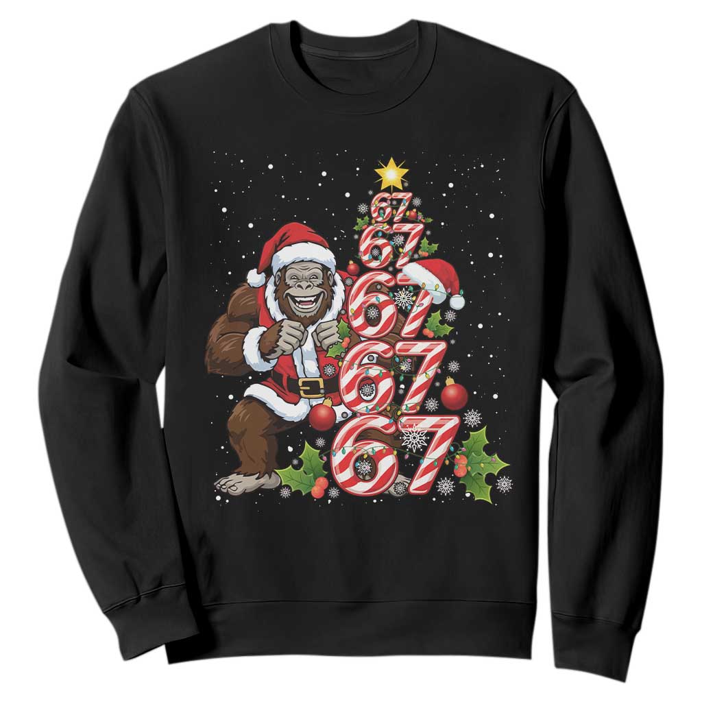 Trending Six Seven Meme Bigfoot Christmas Tree Sweatshirt Holiday Gift TS12 Black Print Your Wear