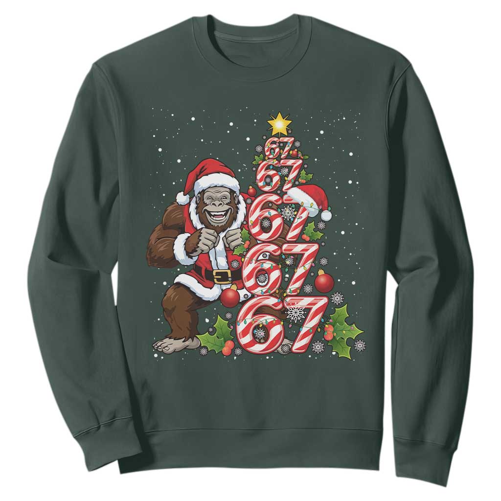 Trending Six Seven Meme Bigfoot Christmas Tree Sweatshirt Holiday Gift TS12 Dark Forest Green Print Your Wear