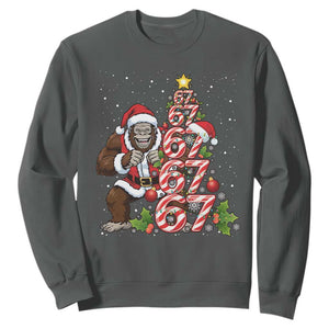 Trending Six Seven Meme Bigfoot Christmas Tree Sweatshirt Holiday Gift TS12 Dark Heather Print Your Wear