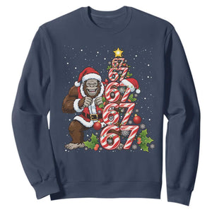 Trending Six Seven Meme Bigfoot Christmas Tree Sweatshirt Holiday Gift TS12 Navy Print Your Wear
