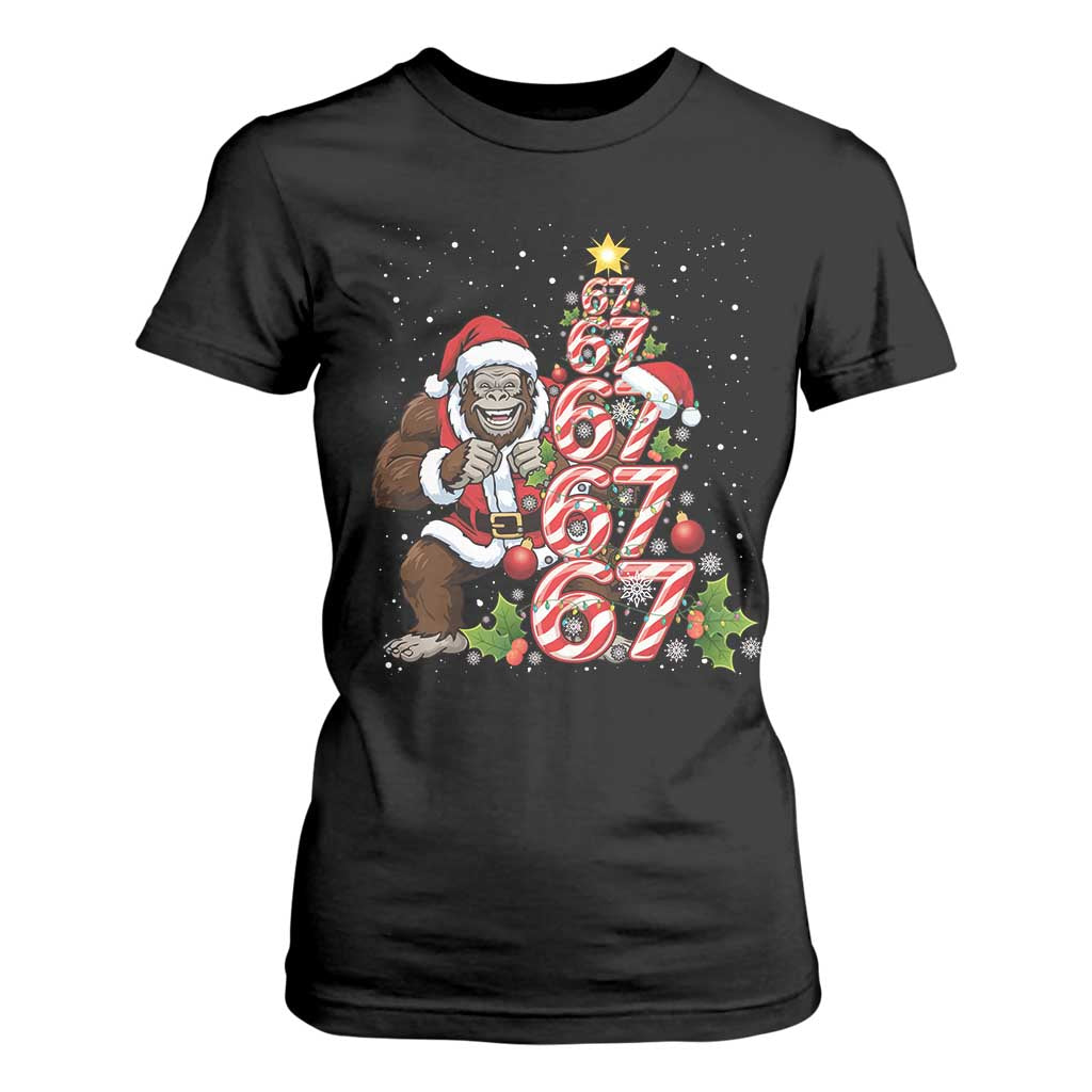 Trending Six Seven Meme Bigfoot Christmas Tree T Shirt For Women Holiday Gift TS12 Black Print Your Wear