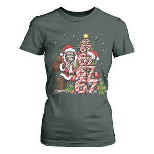 Trending Six Seven Meme Bigfoot Christmas Tree T Shirt For Women Holiday Gift TS12 Dark Forest Green Print Your Wear