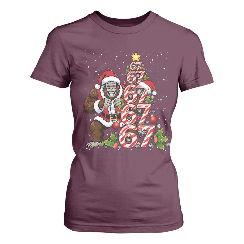 Trending Six Seven Meme Bigfoot Christmas Tree T Shirt For Women Holiday Gift TS12 Maroon Print Your Wear