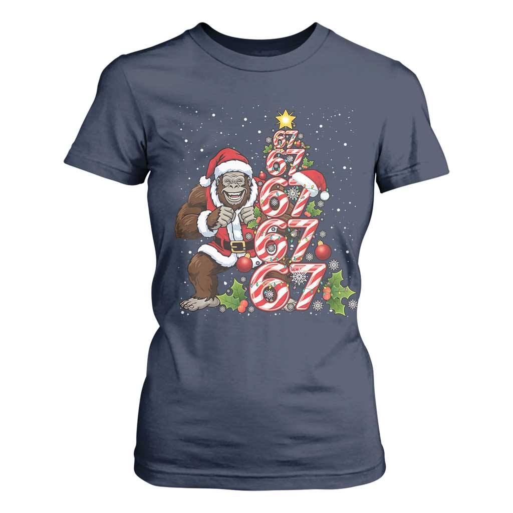 Trending Six Seven Meme Bigfoot Christmas Tree T Shirt For Women Holiday Gift TS12 Navy Print Your Wear