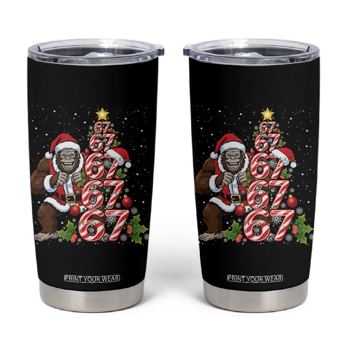 Trending Six Seven Meme Bigfoot Christmas Tree Tumbler Cup Holiday Gift TS12 Black Print Your Wear