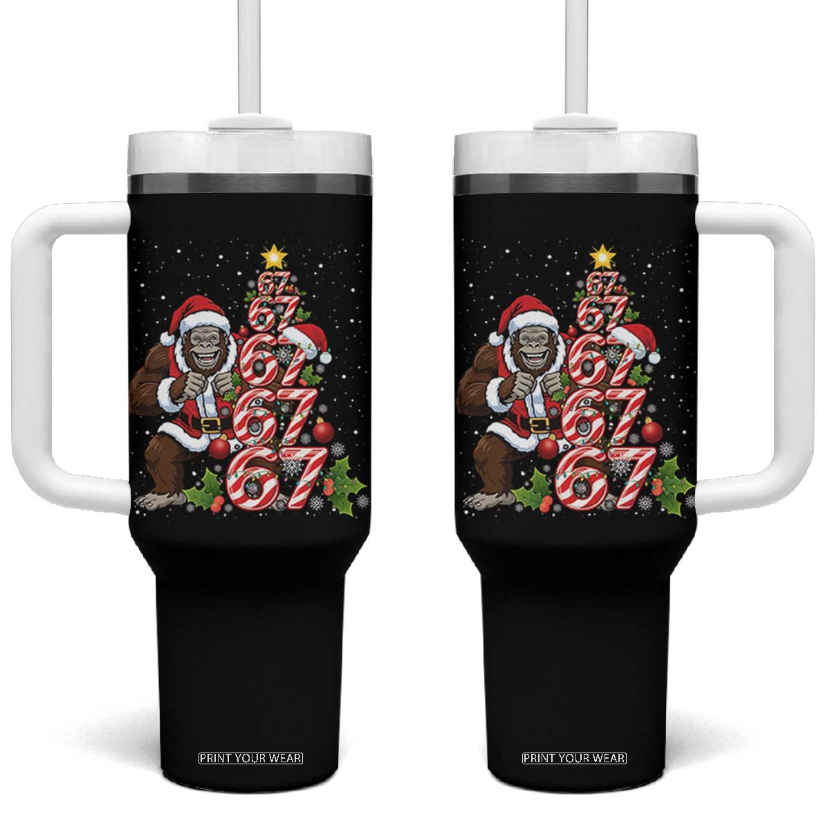 Trending Six Seven Meme Bigfoot Christmas Tree Tumbler With Handle Holiday Gift TS12 One Size: 40 oz Black Print Your Wear