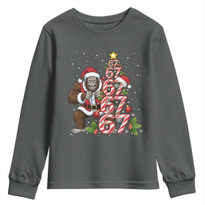 Trending Six Seven Meme Bigfoot Christmas Tree Youth Sweatshirt Holiday Gift TS12 Dark Heather Print Your Wear