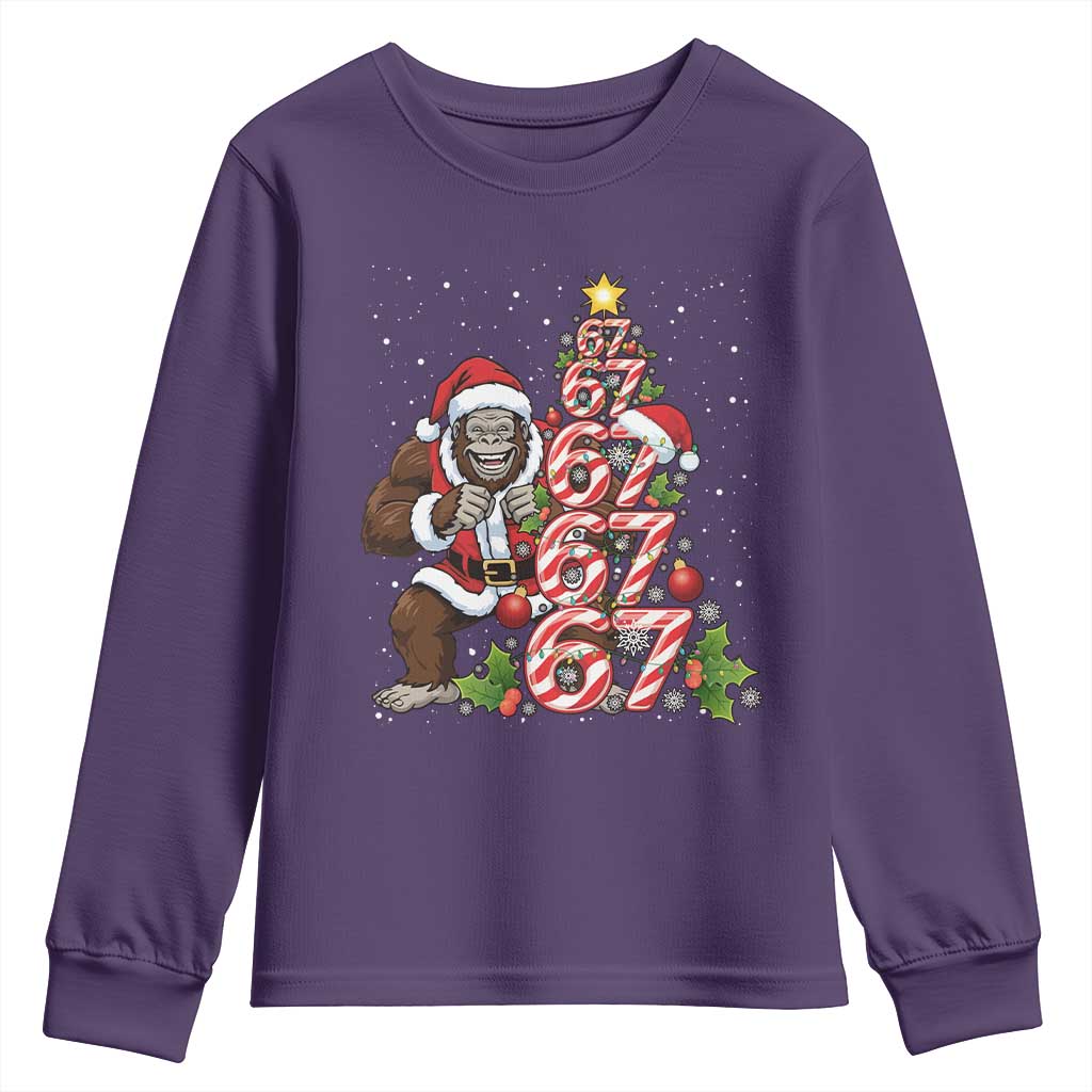 Trending Six Seven Meme Bigfoot Christmas Tree Youth Sweatshirt Holiday Gift TS12 Purple Print Your Wear