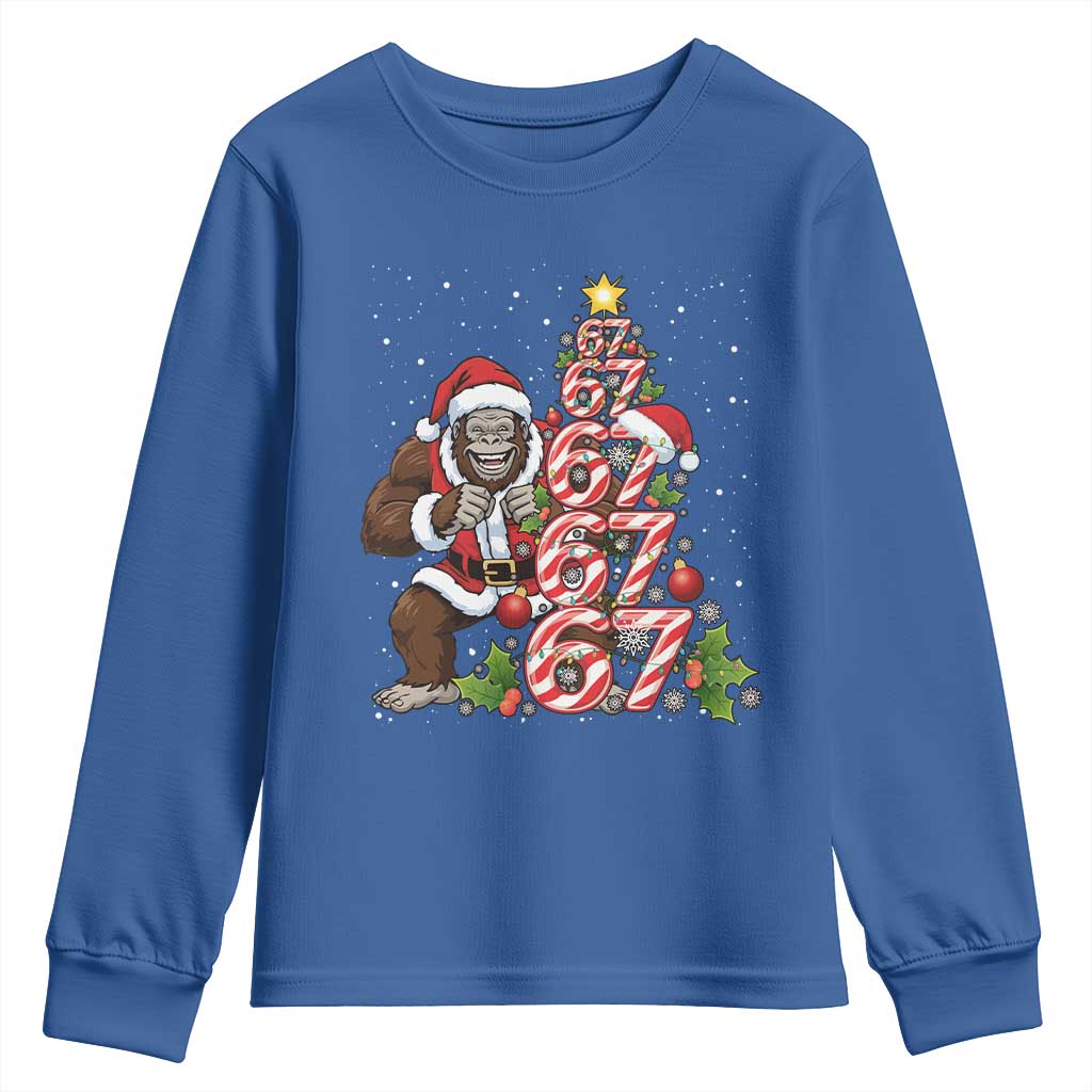 Trending Six Seven Meme Bigfoot Christmas Tree Youth Sweatshirt Holiday Gift TS12 Royal Blue Print Your Wear
