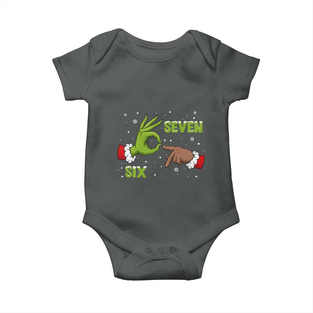Funny Green And Bigfoot Six Seven Meme Baby Onesie Christmas Trend Gift TS12 Dark Heather Print Your Wear
