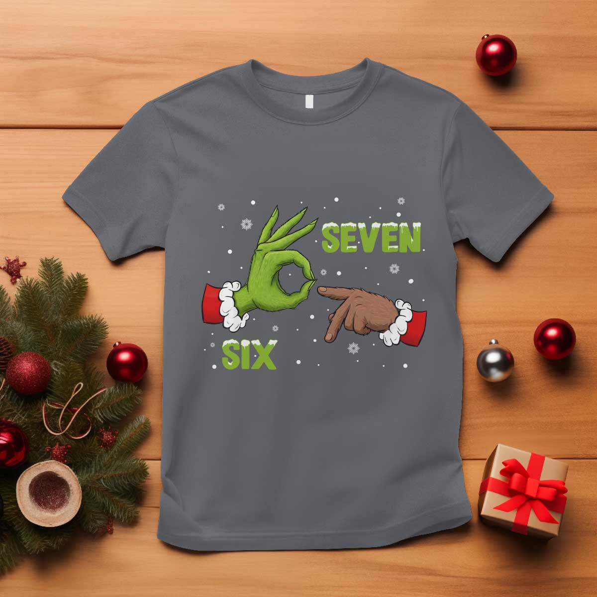 Funny Green And Bigfoot Six Seven Meme T Shirt Christmas Trend Gift TS12 Charcoal Print Your Wear